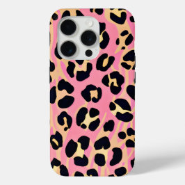 Trendy chique roze perzik luipaard dierenprint iPhone 15 pro case