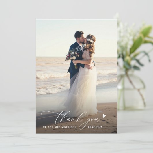 Trendy chique script foto bruiloft bedankt (Staand voorkant)