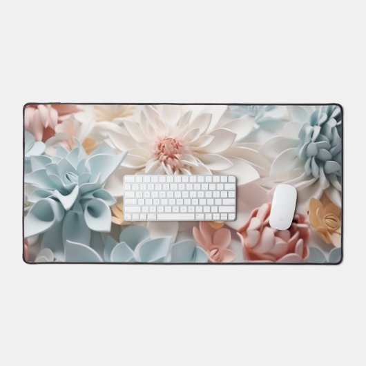 Trendy chique zachte lichte pastel 3D bloemen Bureaumat (Keyboard & Muis)