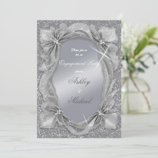 Trendy chique zilveren modieuze verlovingsfeest kaart (Staand voorkant)
