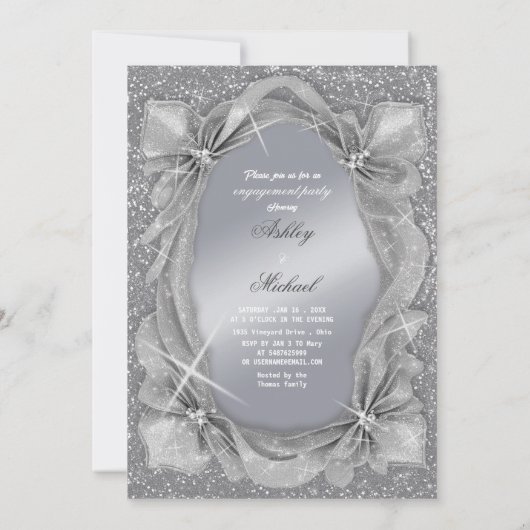 Trendy chique zilveren modieuze verlovingsfeest kaart (Achterkant)