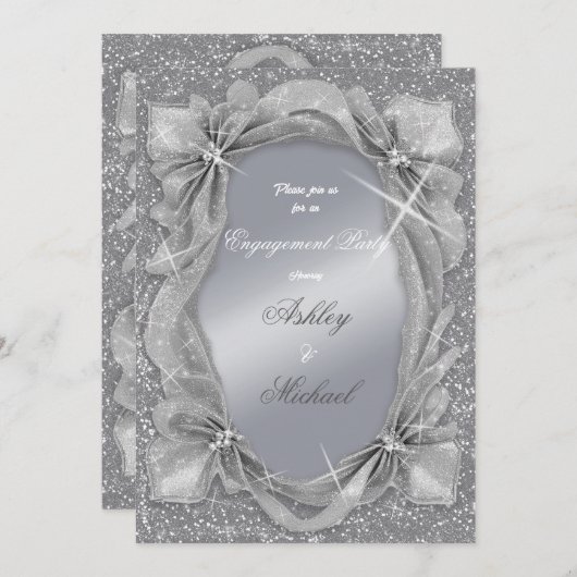Trendy chique zilveren modieuze verlovingsfeest kaart (Voorkant / Achterkant)