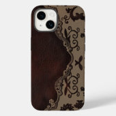 trendy chocolade Bruin leer Damask iphone5 hoesje (Achterkant)