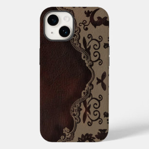 trendy chocolade Bruin leer Damask iphone5 hoesje