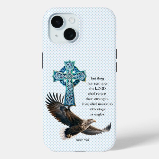 Trendy Christelijke Blauwe Stip Adelaar Keltisch K Case-Mate iPhone Case (Achterkant)