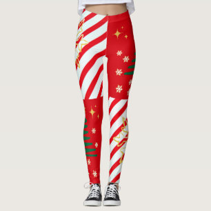 Trendy Christmas Candy Cane Rood Wit Strepen Leggings