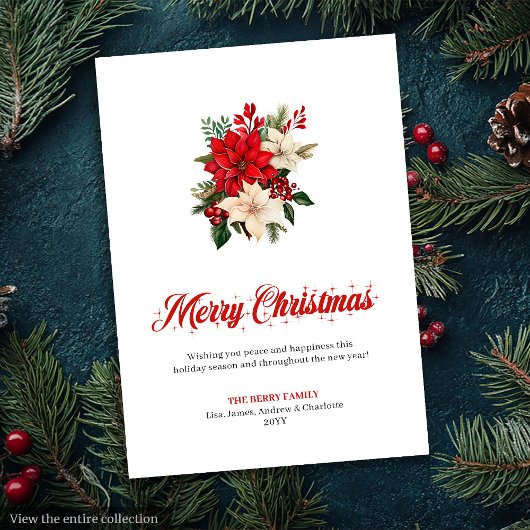 Trendy Christmas Flowers Printable Greeting Card Feestdagenkaart