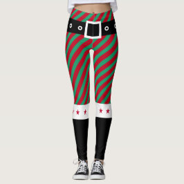 Trendy Christmas Green Red Stripes Candy Cane Elf Leggings