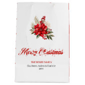 Trendy Christmas Poinsettia Script Font Gift Bags Medium Cadeauzakje (Achterkant)