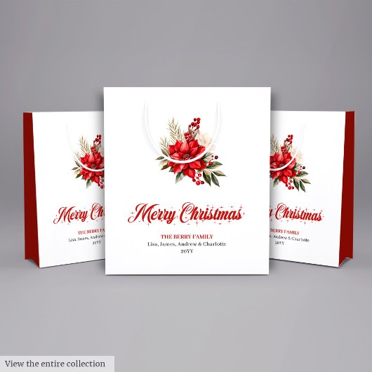 Trendy Christmas Poinsettia Script Font Gift Bags Medium Cadeauzakje