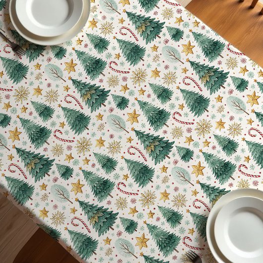 Trendy Christmas trees earthy tone Xmas tablecloth Tafelkleed