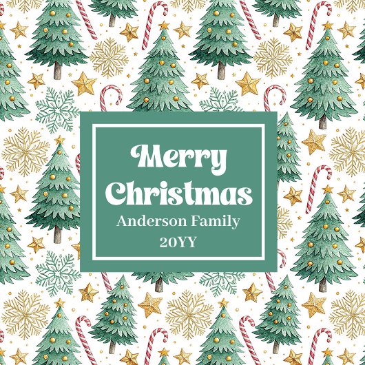 Trendy Christmas trees gift bag editable layout Medium Cadeauzakje