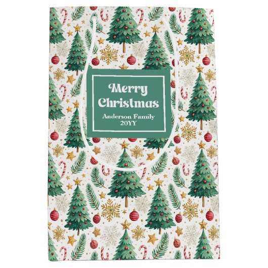 Trendy Christmas trees gift bag editable layout Medium Cadeauzakje (Voorkant)