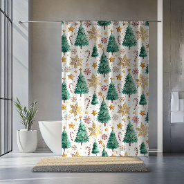 Trendy Christmas Trees Watercolor Holiday Decor Douchegordijn
