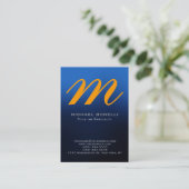 Trendy chubby blue yellow monogram visitekaartje (Staand voorkant)