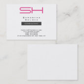 Trendy Chubby White Gray Pink Modern Monogram Visitekaartje (Voorkant / Achterkant)