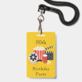 Trendy Cinema Any Age Birthday Party Badge (Achterkant met lanyard)