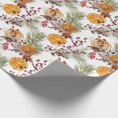 Trendy Citrus Oranje Pine Berry Kerstfeestdag Cadeaupapier (Hoek)