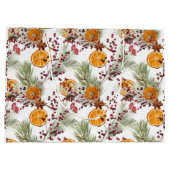 Trendy Citrus Oranje Pine Berry Kerstfeestdag Groot Cadeauzakje (Achterkant)