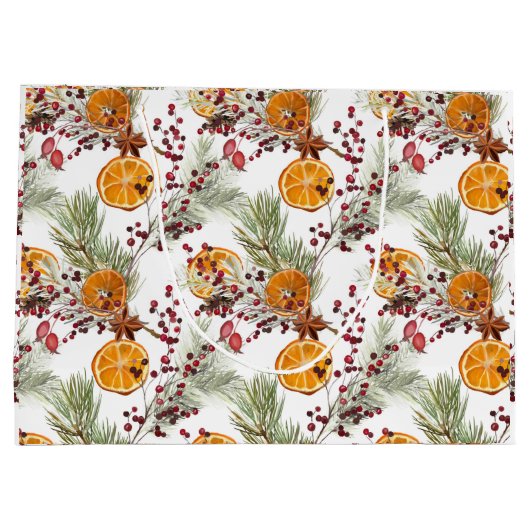 Trendy Citrus Oranje Pine Berry Kerstfeestdag Groot Cadeauzakje (Achterkant)