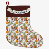 Trendy Citrus Sinaasappel Rustiek PIne groen Grote Kerstsok (Voorkant)