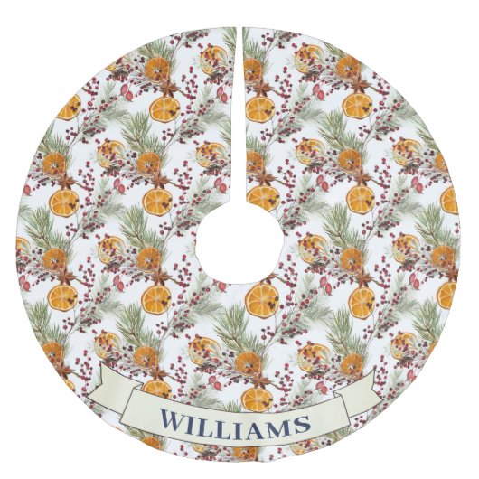 Trendy Citrus Sinaasappel Rustiek PIne groen Kerstboom Rok (Voorkant)