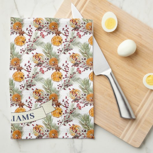 Trendy Citrus Sinaasappel Rustiek PIne groen Theedoek (Quarter Fold)