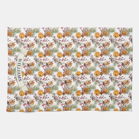 Trendy Citrus Sinaasappel Rustiek PIne groen Theedoek (Horizontaal)