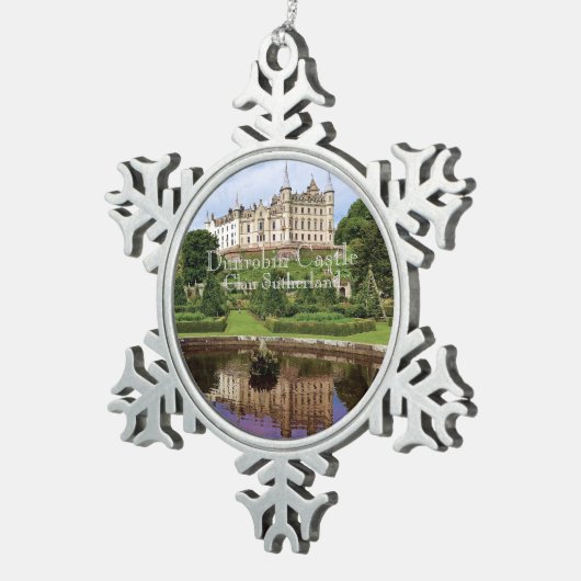 Trendy Clan Sutherland Schotse kasteel Foto Tin Sneeuwvlok Ornament (Rechts)