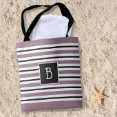 Trendy Clasic Monogram Paars Black White Stripe Tote Bag