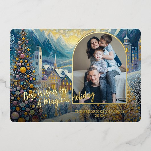 Trendy Classic Artistic Winter Wonderland Art Gold Folie Feestdagenkaart (Voorkant)