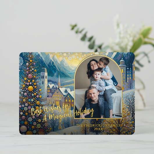Trendy Classic Artistic Winter Wonderland Art Gold Folie Feestdagenkaart (Staand Voorkant)