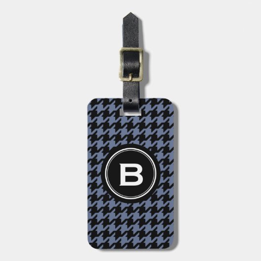 Trendy Classic blue gray houndstooth met monogram Bagagelabel (Voorkant verticaal)