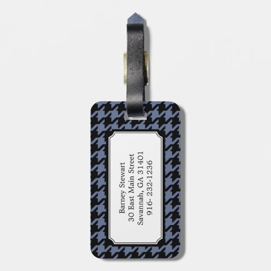 Trendy Classic blue gray houndstooth met monogram Bagagelabel (Achterkant verticaal)
