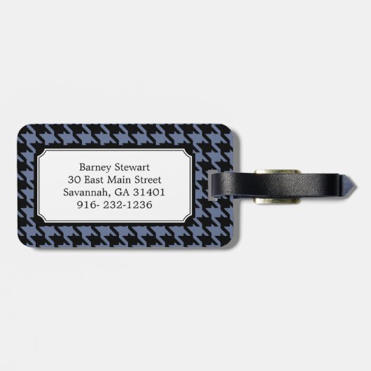 Trendy Classic blue gray houndstooth met monogram Bagagelabel (Achterkant horizontaal)