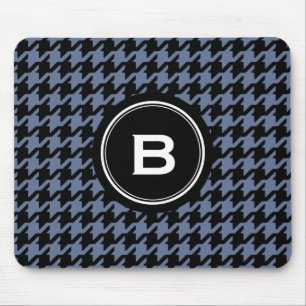 Trendy Classic blue gray houndstooth met monogram Muismat