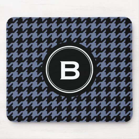 Trendy Classic blue gray houndstooth met monogram Muismat (Voorkant)