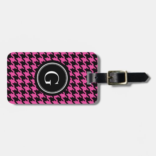 Trendy Classic roze houndstooth met monogram Bagagelabel (Voorkant horizontaal)