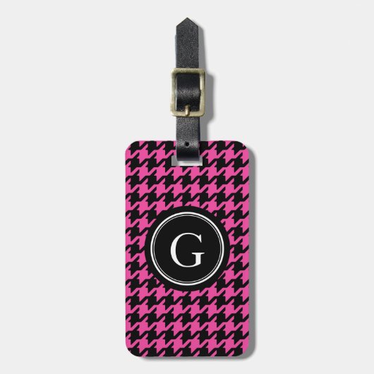 Trendy Classic roze houndstooth met monogram Bagagelabel (Voorkant verticaal)