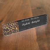 Trendy Classy Haarstylist Monogram Leopard Naambordje (Zijkant)