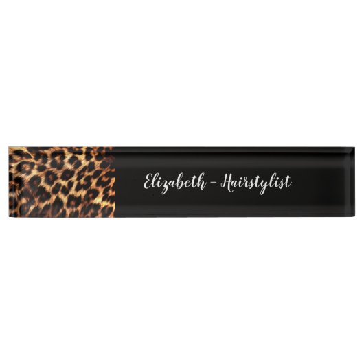 Trendy Classy Haarstylist Monogram Leopard Naambordje (Voorkant)