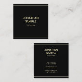 Trendy Clean Design Elegant Black Gold Plain Luxe Vierkante Visitekaartje (Voorkant / Achterkant)