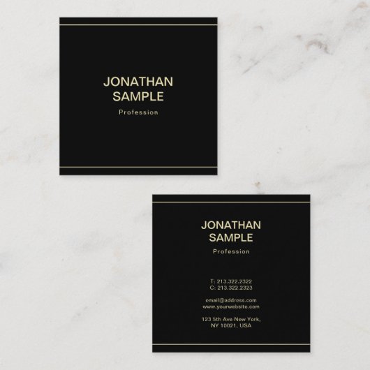 Trendy Clean Design Elegant Black Gold Plain Luxe Vierkante Visitekaartje (Voorkant / Achterkant)