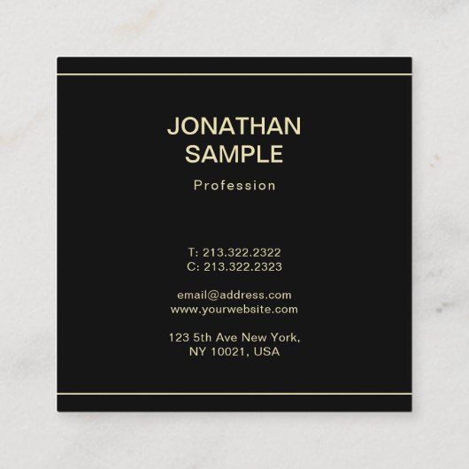 Trendy Clean Design Elegant Black Gold Plain Luxe Vierkante Visitekaartje (Achterkant)