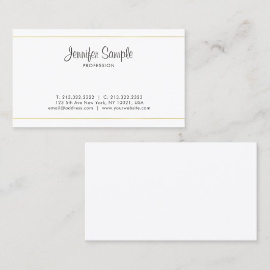 Trendy Clean Elegant Goud Wit Plain Professional Visitekaartje (Voorkant / Achterkant)