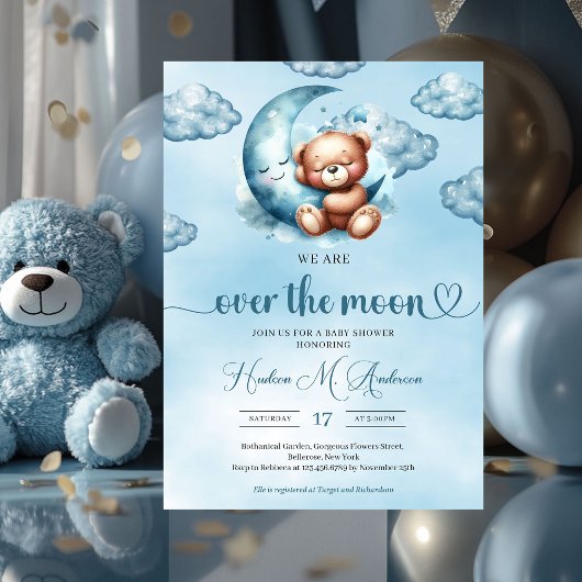 Trendy cloud negen teddybeer Boy Baby shower Kaart