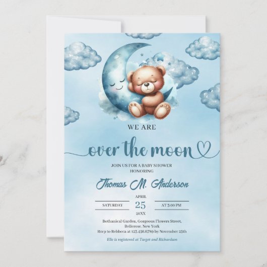 Trendy cloud negen teddybeer Boy Baby shower Kaart (Voorkant)