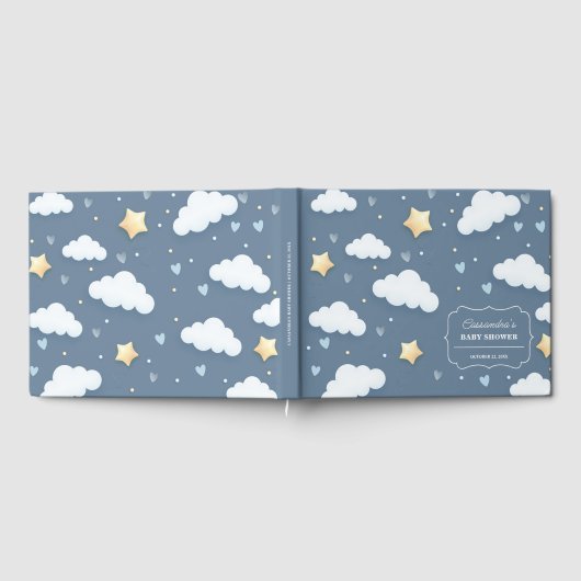 Trendy Cloud Theme Baby shower Dusty Blue Gastenboek (Volledig)