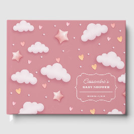 Trendy Cloud Theme Dusty Pink Baby shower Gastenboek