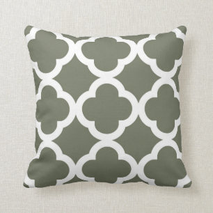 Trendy Clover Pattern in Olive Green and White Kussen